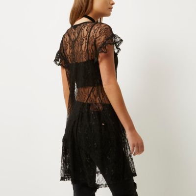 Black lace frill smock dress